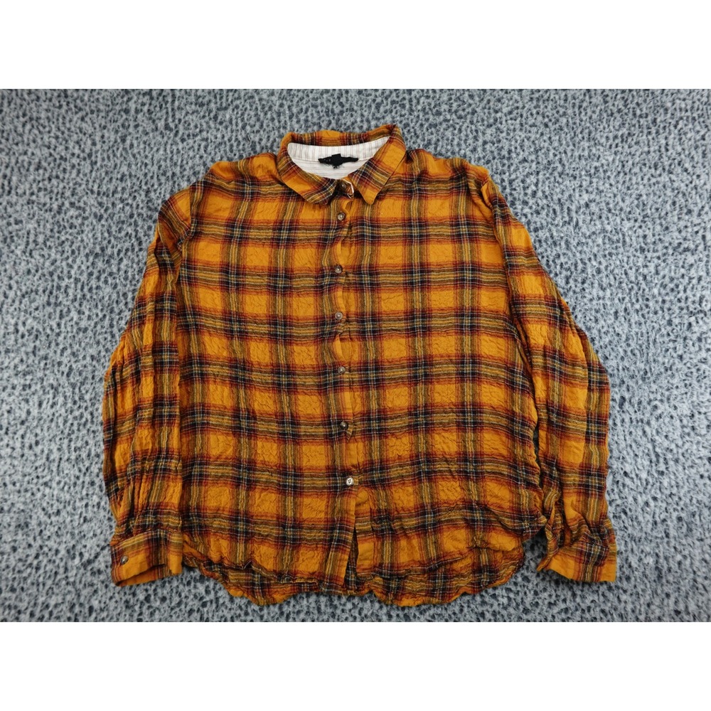 Jane + Delancey Button Down Shirt Womens L Yellow Plaid Evermore Textured Rayon